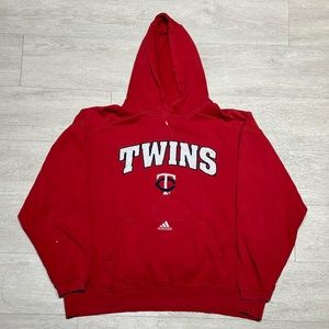 Minnesota Twins Hoodie Red Adidas MLB Spell Out Center Logo Y2K Mens Size XXL